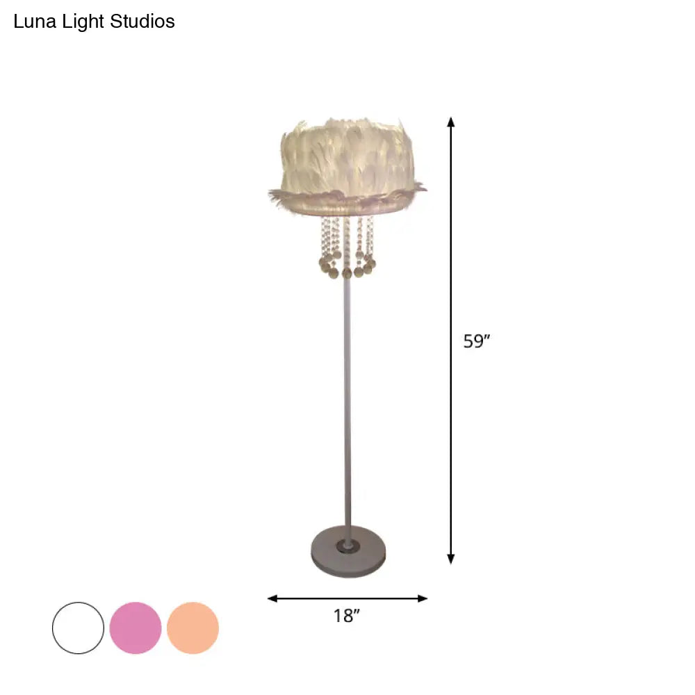 Nordic Feather Floor Lamp With Crystal Orbs - Apricot/White/Pink Lotus Design