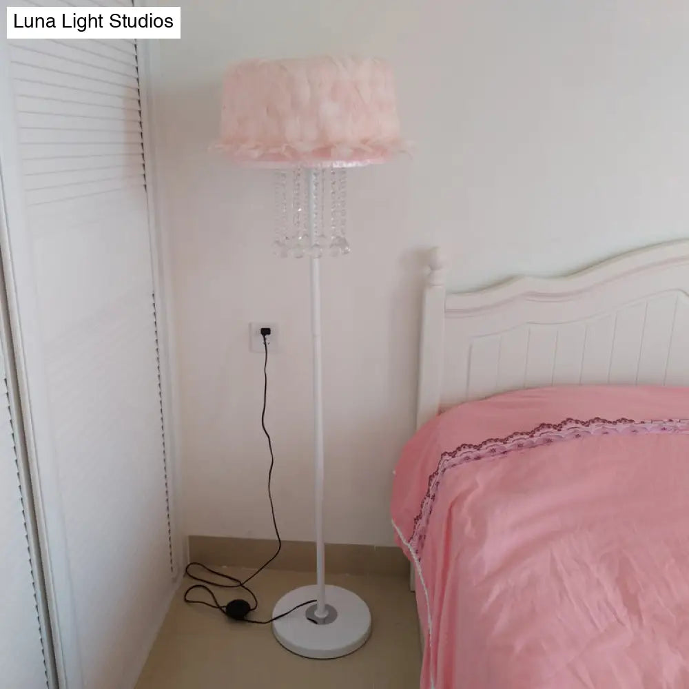 Nordic Feather Floor Lamp With Crystal Orbs - Apricot/White/Pink Lotus Design