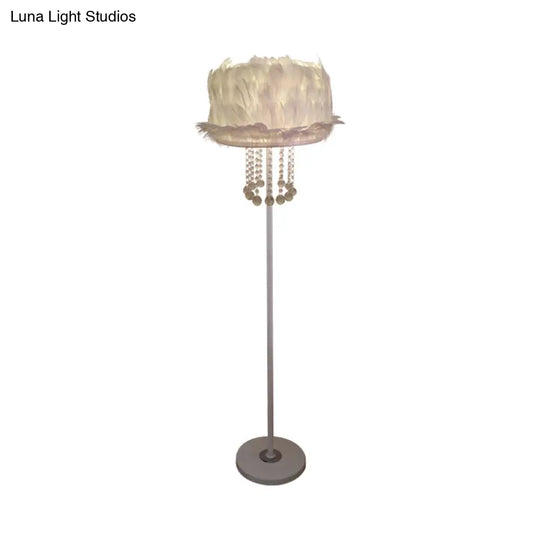 Nordic Feather Floor Lamp With Crystal Orbs - Apricot/White/Pink Lotus Design