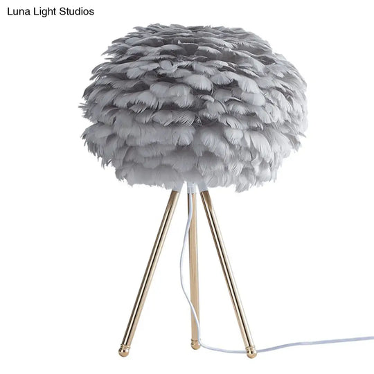 Nordic Feather Sphere Table Lamp With Metallic Tripod - Perfect Nightstand Lighting For Living Room