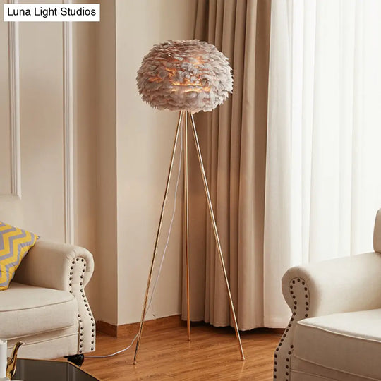 Nordic Feather Tripod Floor Lamp - Elegant Globe Light For Living Room