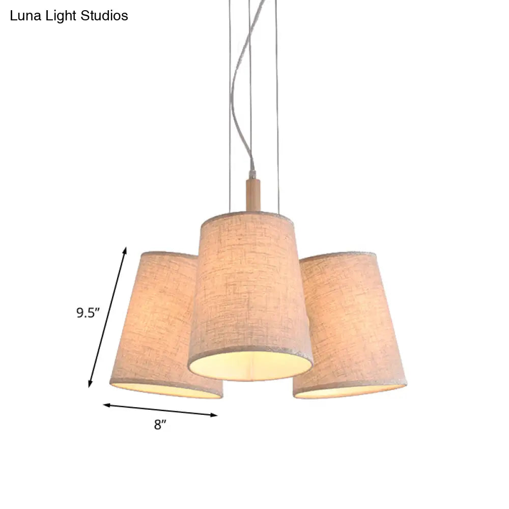 Nordic Flaxen Barrel Pendant Light With Fabric Shade - 3-Light Cluster Perfect For Dining Room