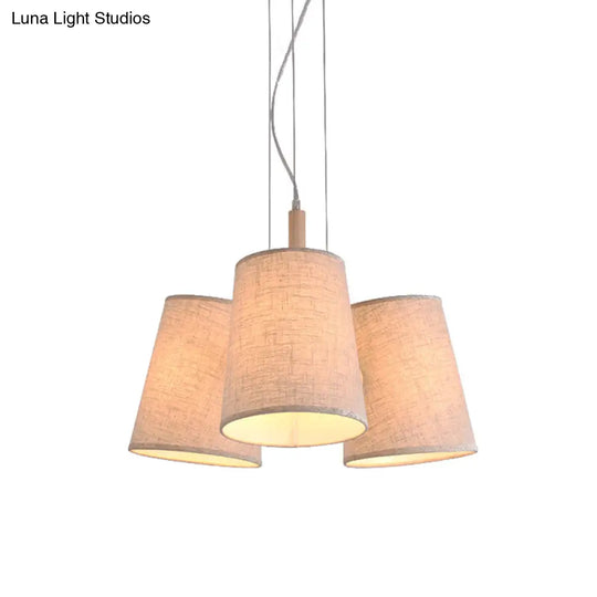 Nordic 3-Light Flaxen Cluster Pendant With Barrel Shaped Fabric Shade - Ideal For Dining Room