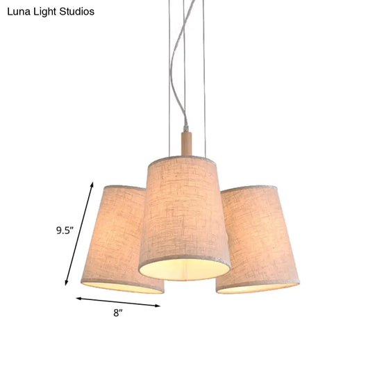 Nordic 3-Light Flaxen Cluster Pendant With Barrel Shaped Fabric Shade - Ideal For Dining Room