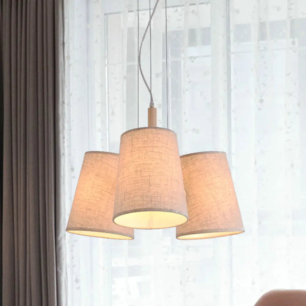 Nordic Flaxen Barrel Pendant Light With Fabric Shade - 3-Light Cluster Perfect For Dining Room