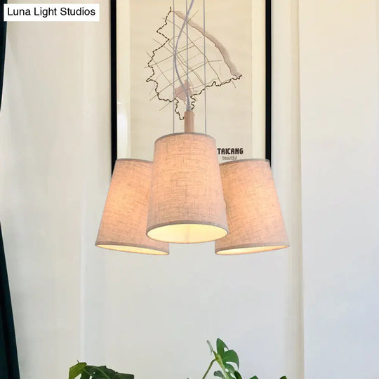 Nordic 3-Light Flaxen Cluster Pendant With Barrel Shaped Fabric Shade - Ideal For Dining Room