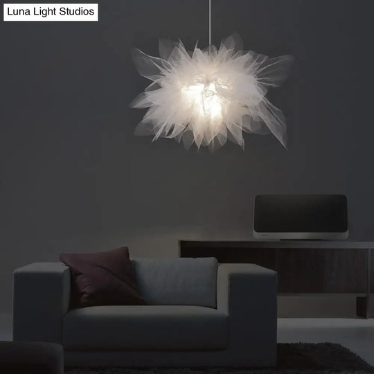 White Floral Tulle Pendant Light For Living Room - Nordic Style