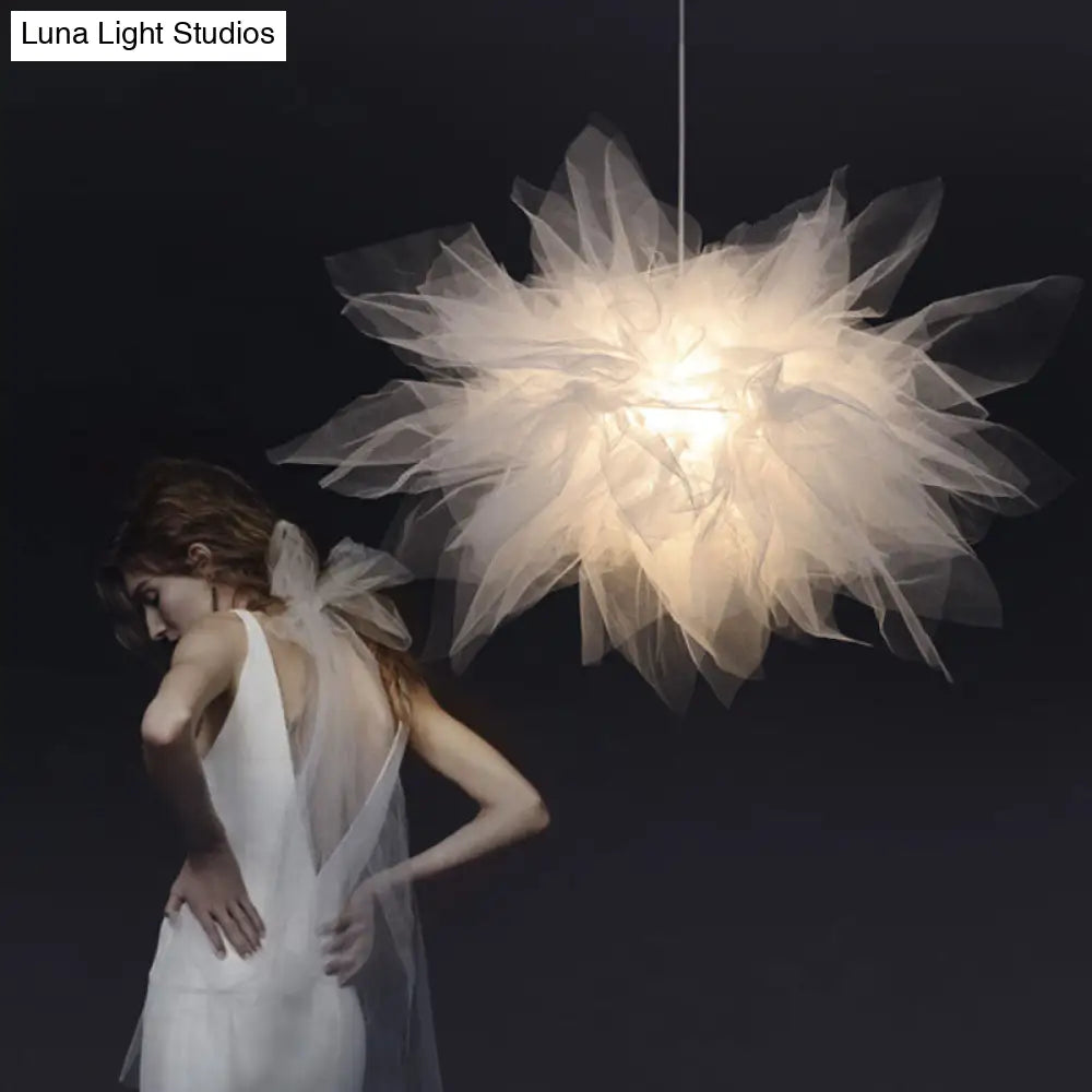 White Floral Tulle Pendant Light For Living Room - Nordic Style / 18