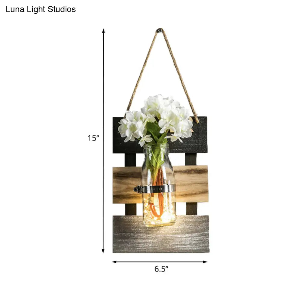 Nordic Flower Accent String Light: Tea Shop Clear Glass Jar Wall Lamp (Pink/White/Yellow)