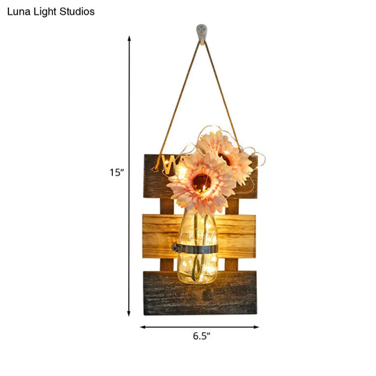 Nordic Flower Accent String Light: Tea Shop Clear Glass Jar Wall Lamp (Pink/White/Yellow)