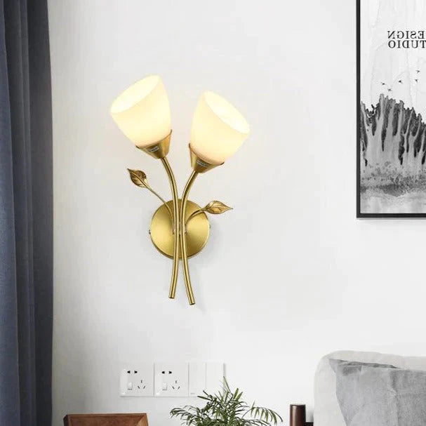 Nordic Flower Living Room Stairs Bedroom Bedside Copper Wall Lamp