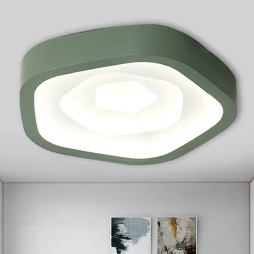 Nordic Flush Ceiling Lamp - Pink/Blue/Green Acrylic Led 20.5’ Wide Pentagon Shape Green