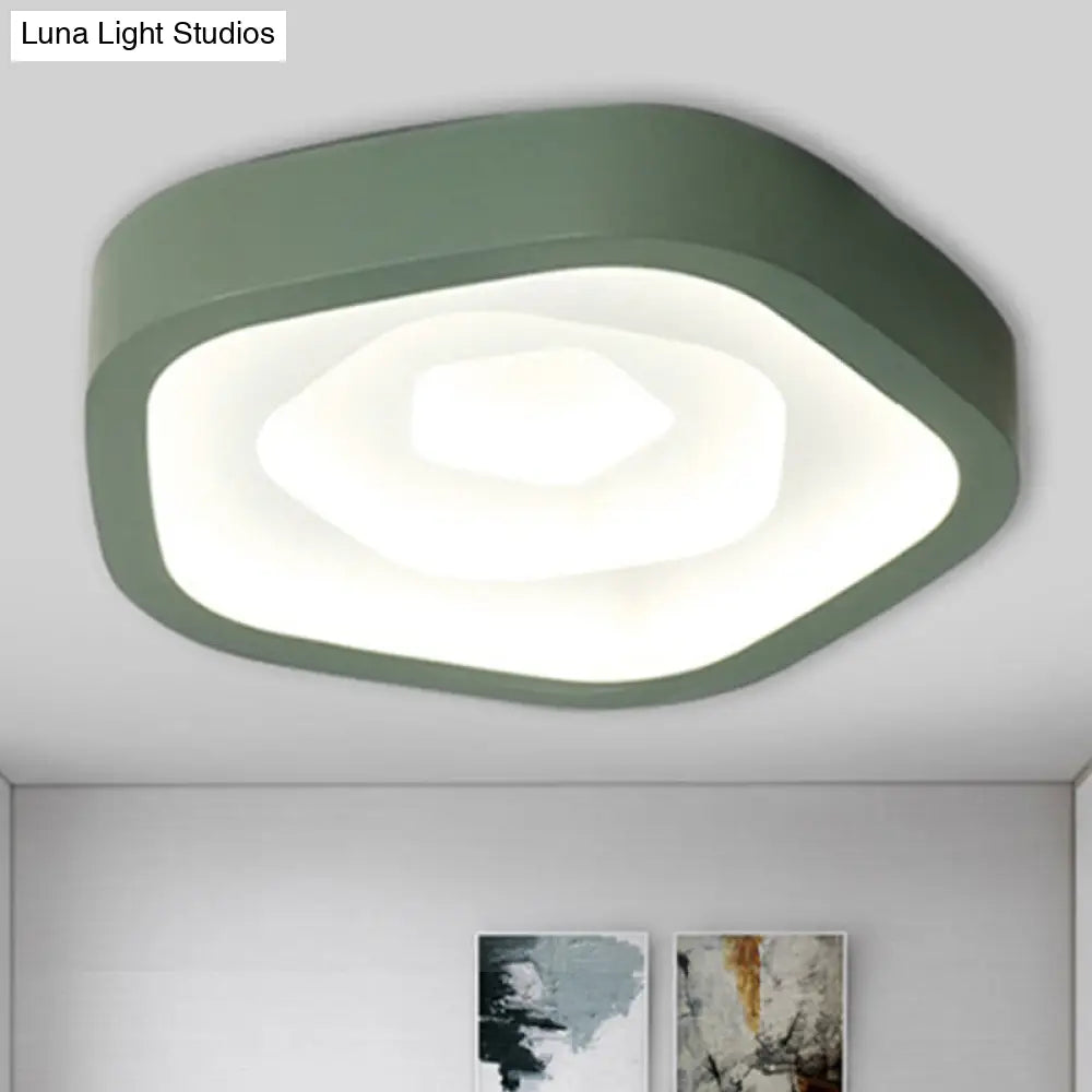 Nordic Flush Ceiling Lamp - Pink/Blue/Green Acrylic Led 20.5 Wide Pentagon Shape Green