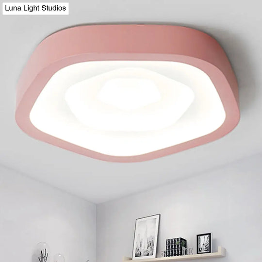 Nordic Flush Ceiling Lamp - Pink/Blue/Green Acrylic Led 20.5’ Wide Pentagon Shape