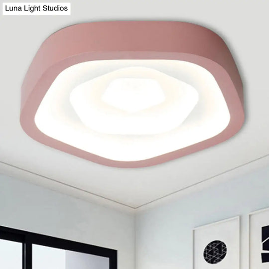 Nordic Flush Ceiling Lamp - Pink/Blue/Green Acrylic Led 20.5 Wide Pentagon Shape Pink