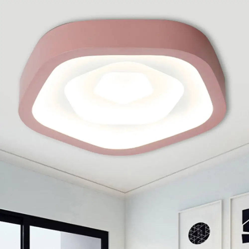 Nordic Flush Ceiling Lamp - Pink/Blue/Green Acrylic Led 20.5’ Wide Pentagon Shape Pink