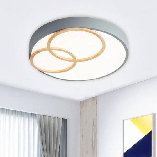 Nordic Flush Ceiling Light | Grey/White Rounded 14’/18’/21.5’ Width Led Metallic Fixture Grey / 14’