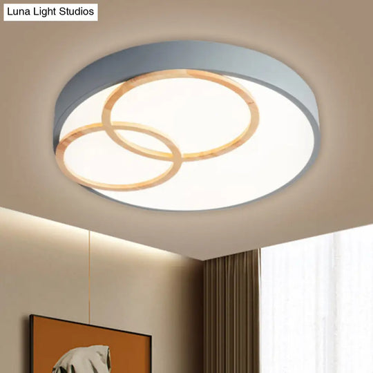 Nordic Flush Ceiling Light | Grey/White Rounded 14’/18’/21.5’ Width Led Metallic Fixture