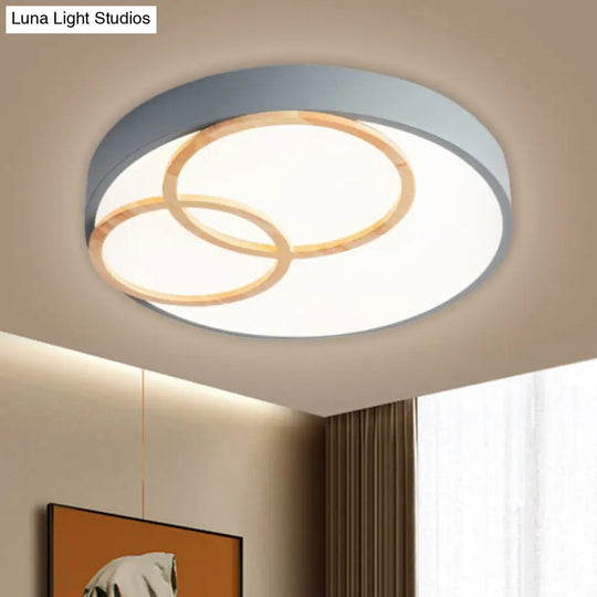 Nordic Flush Ceiling Light | Grey/White Rounded 14/18/21.5 Width Led Metallic Fixture