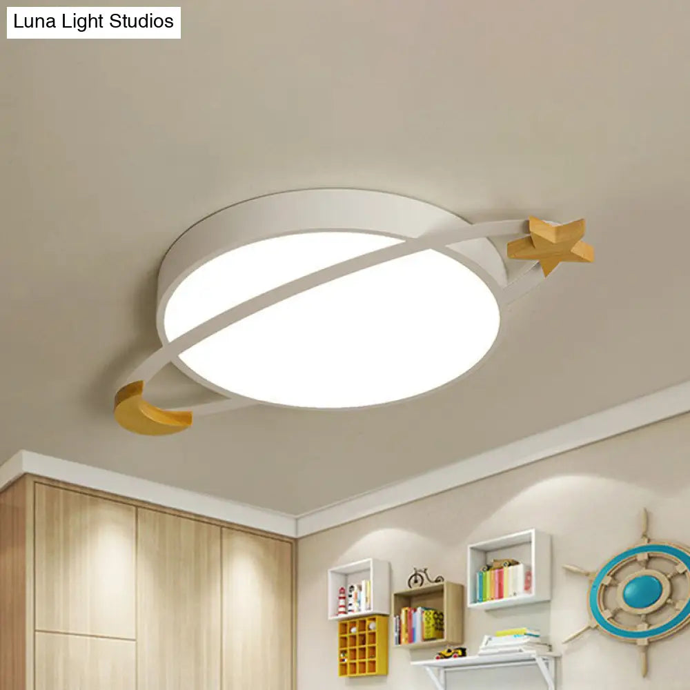 Nordic Flush Light With Celestial Wooden Accents - Perfect For Bedrooms White / Small