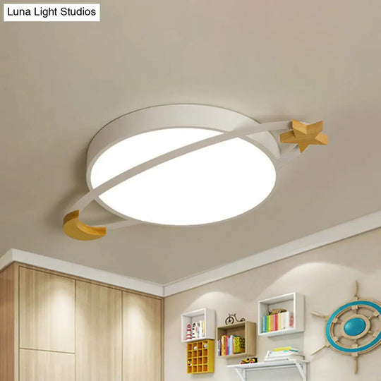 Nordic Flush Light With Celestial Wooden Accents - Perfect For Bedrooms White / Small