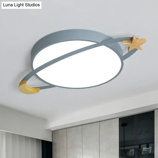 Nordic Flush Light With Celestial Wooden Accents - Perfect For Bedrooms Grey / Small White