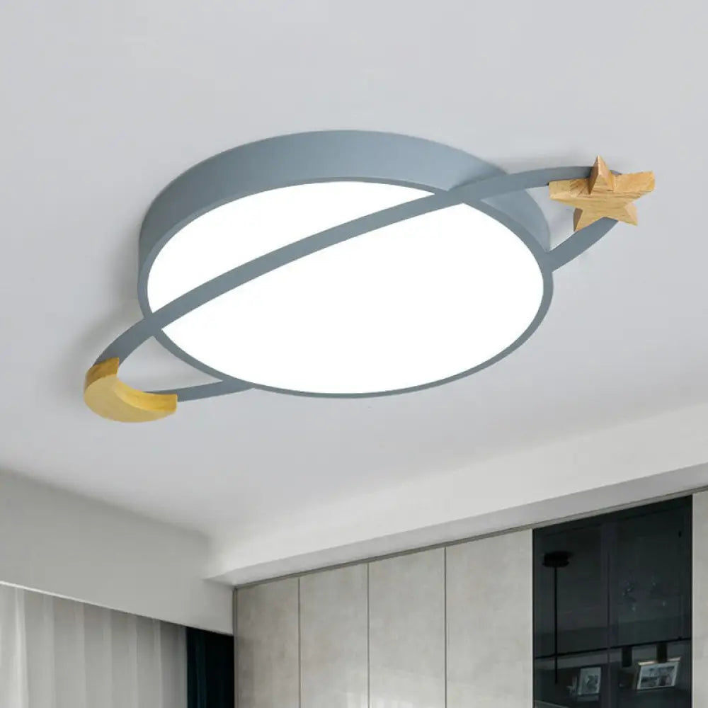 Nordic Flush Light With Celestial Wooden Accents - Perfect For Bedrooms Grey / Small White