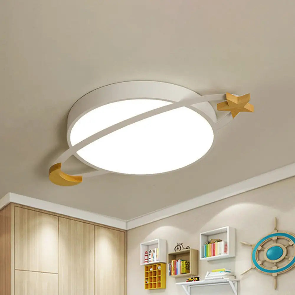 Nordic Flush Light With Celestial Wooden Accents - Perfect For Bedrooms White / Small