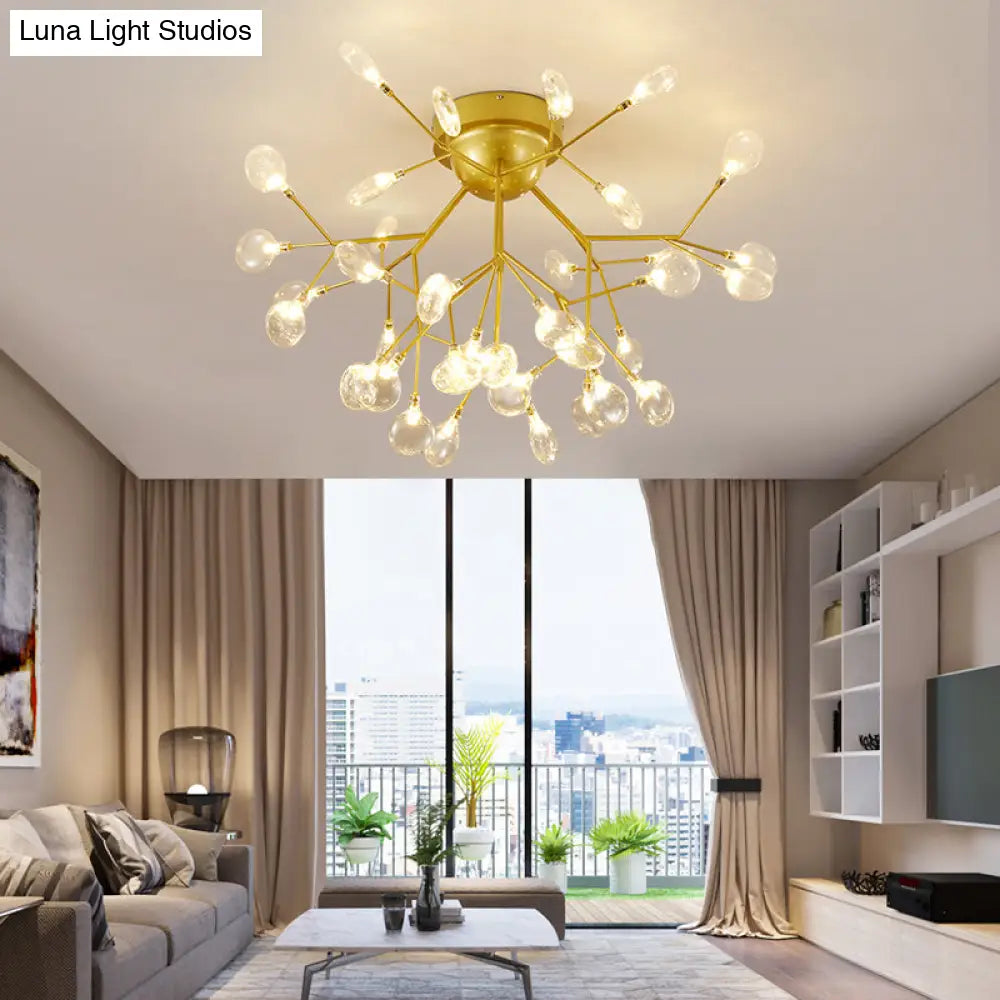 Nordic Flush Mount Led Ceiling Light In Brass For Living Room With Heracleum Metal Fixture