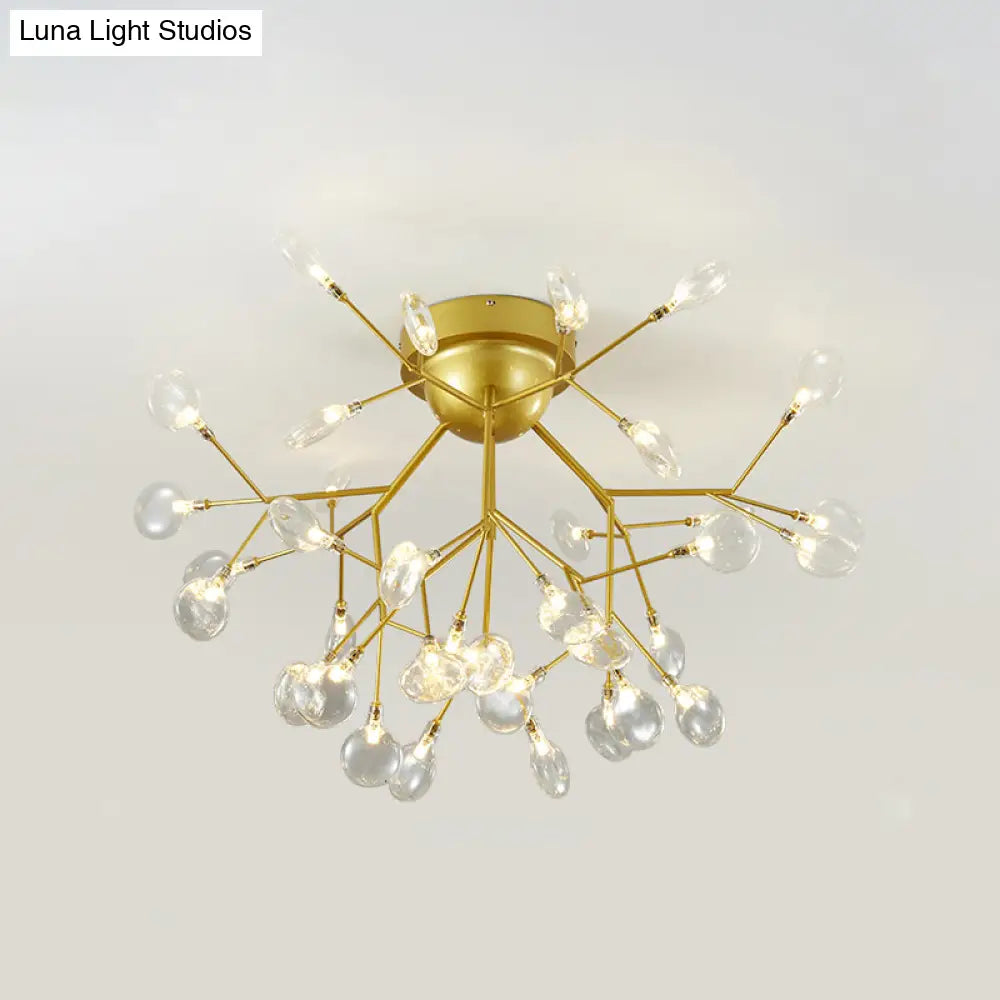 Nordic Flush Mount Led Ceiling Light In Brass For Living Room With Heracleum Metal Fixture