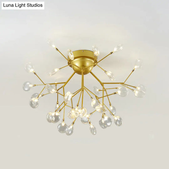 Nordic Flush Mount Led Ceiling Light In Brass For Living Room With Heracleum Metal Fixture