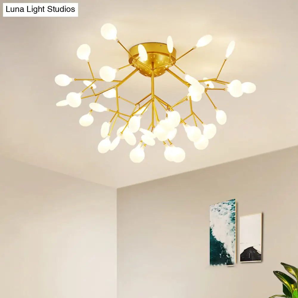 Nordic Flush Mount Led Ceiling Light In Brass For Living Room With Heracleum Metal Fixture