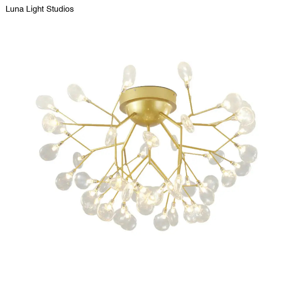 Nordic Flush Mount Led Ceiling Light In Brass For Living Room With Heracleum Metal Fixture