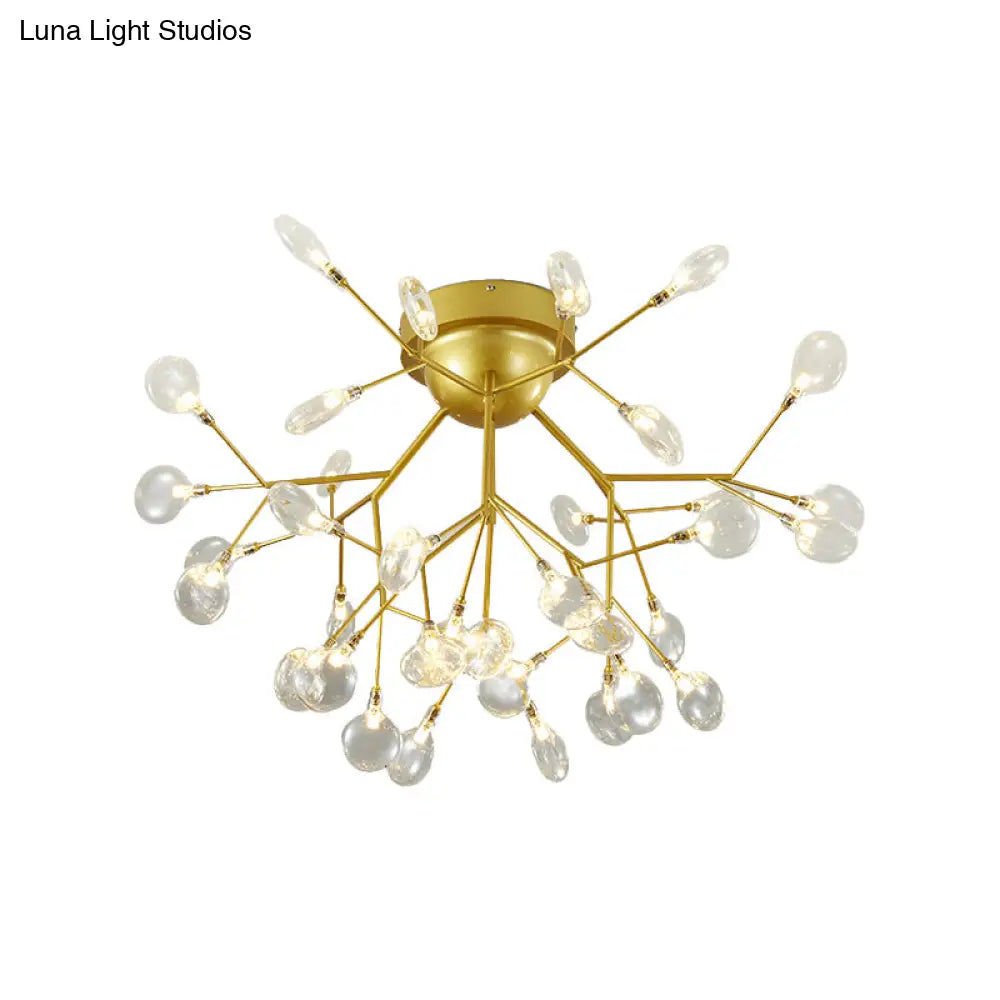 Nordic Flush Mount Led Ceiling Light In Brass For Living Room With Heracleum Metal Fixture