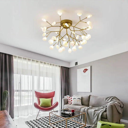 Nordic Flush Mount Led Ceiling Light In Brass For Living Room With Heracleum Metal Fixture 45 /