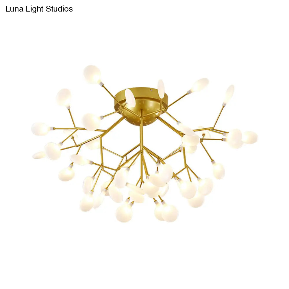 Nordic Flush Mount Led Ceiling Light In Brass For Living Room With Heracleum Metal Fixture