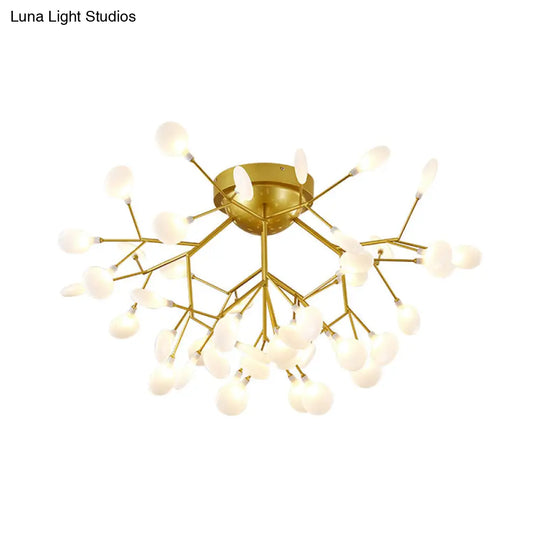 Nordic Flush Mount Led Ceiling Light In Brass For Living Room With Heracleum Metal Fixture