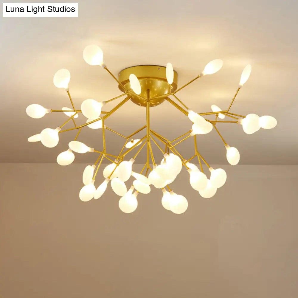 Nordic Flush Mount Led Ceiling Light In Brass For Living Room With Heracleum Metal Fixture