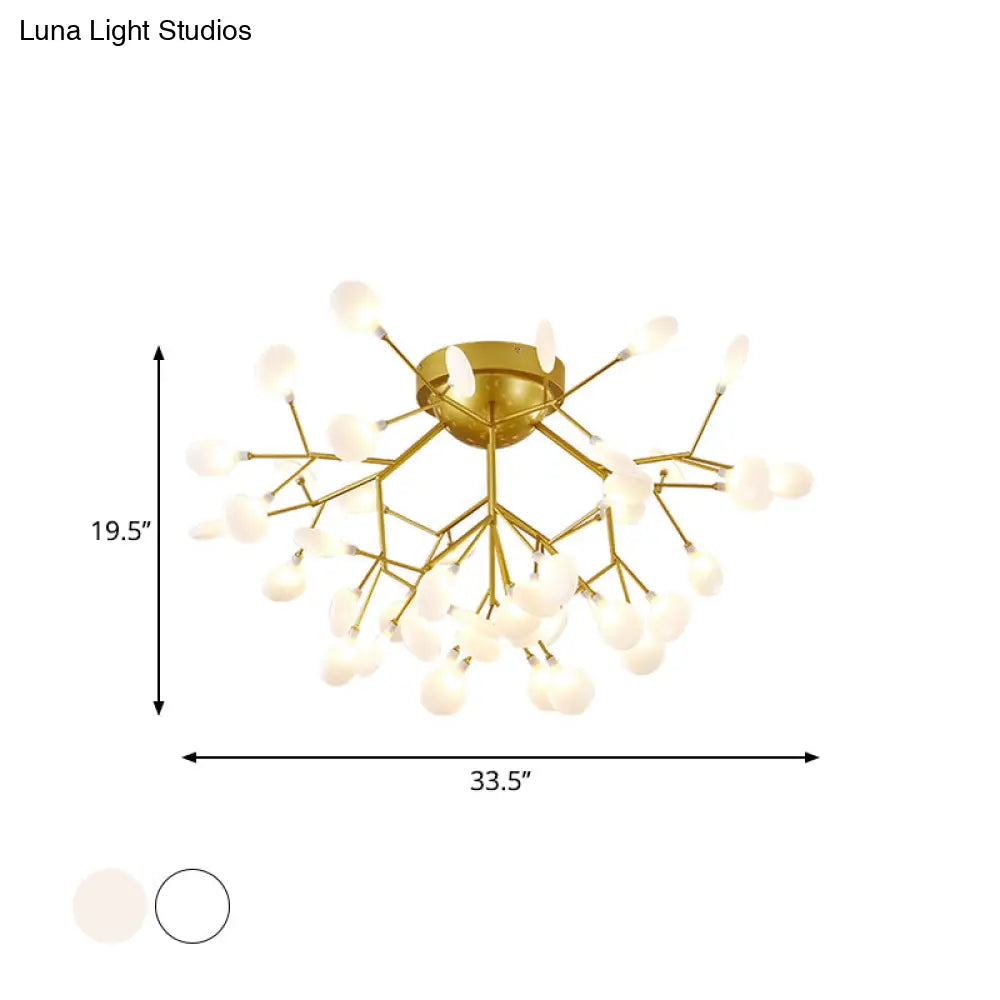 Nordic Flush Mount Led Ceiling Light In Brass For Living Room With Heracleum Metal Fixture