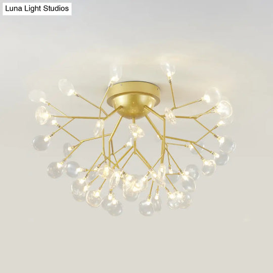 Nordic Flush Mount Led Ceiling Light In Brass For Living Room With Heracleum Metal Fixture