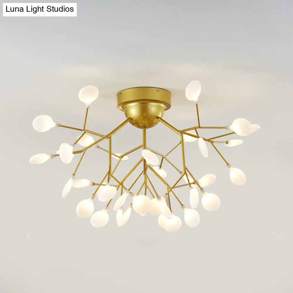 Nordic Flush Mount Led Ceiling Light In Brass For Living Room With Heracleum Metal Fixture