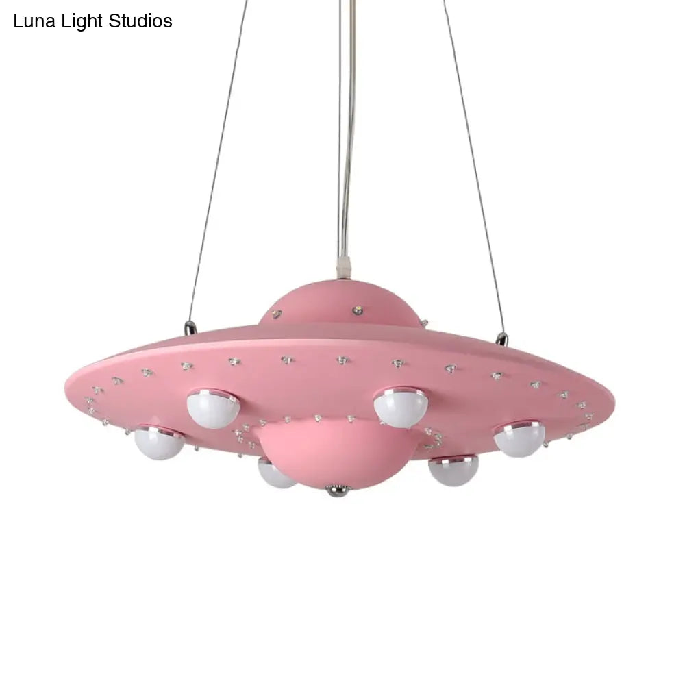 Nordic Flying Saucer Led Chandelier For Childs Bedroom - Metallic Pendant Lamp In Grey/Pink/Blue