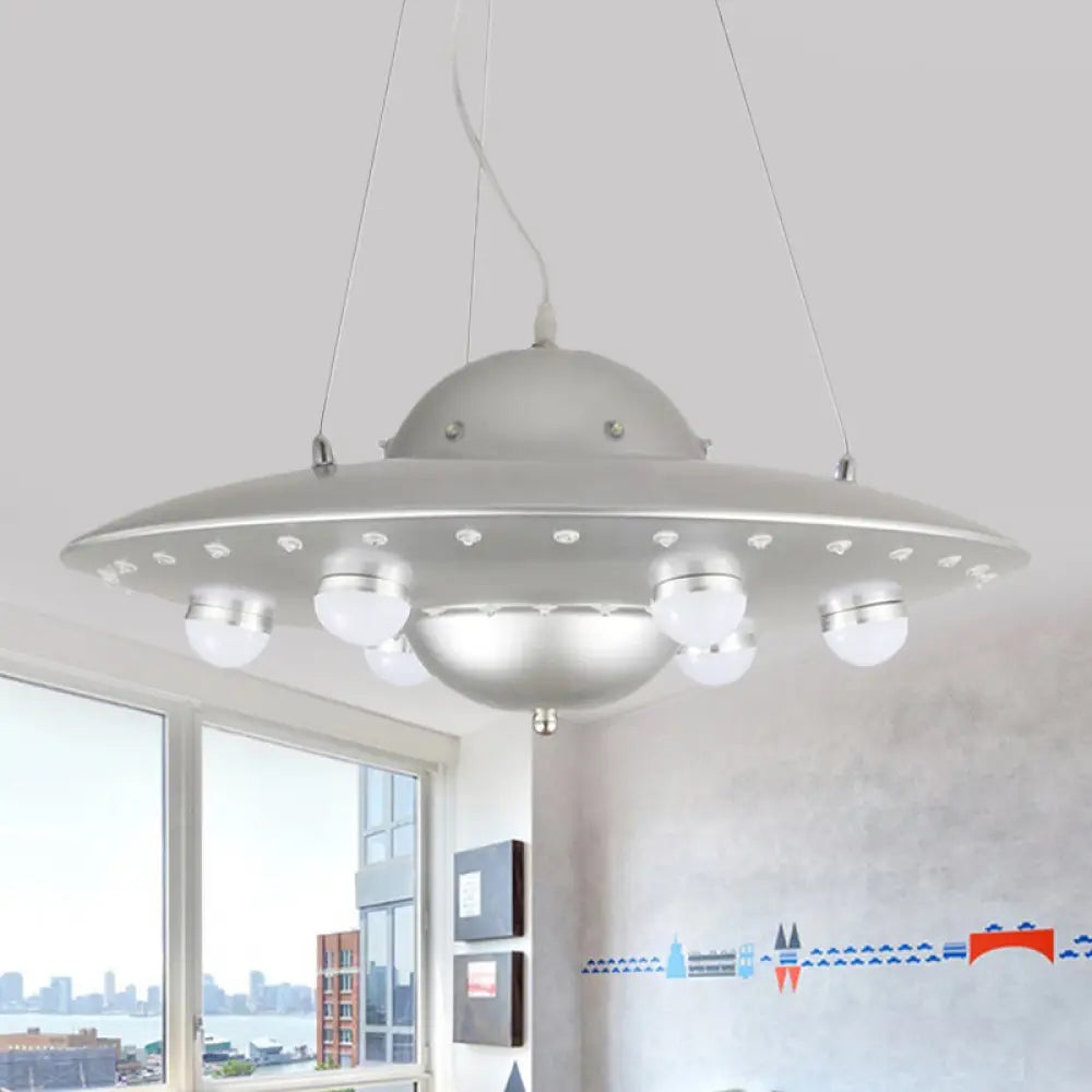 Nordic Flying Saucer Led Chandelier For Childs Bedroom - Metallic Pendant Lamp In Grey/Pink/Blue