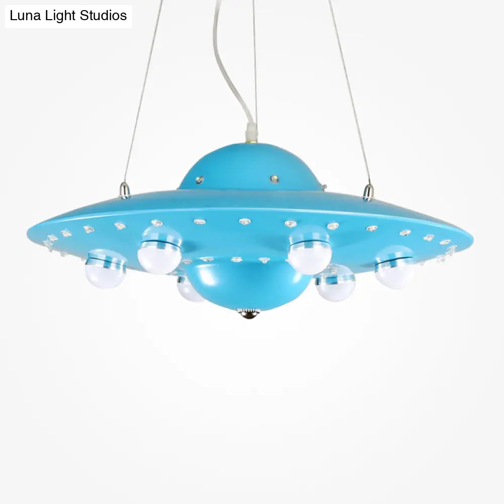 Nordic Flying Saucer Led Chandelier For Childs Bedroom - Metallic Pendant Lamp In Grey/Pink/Blue