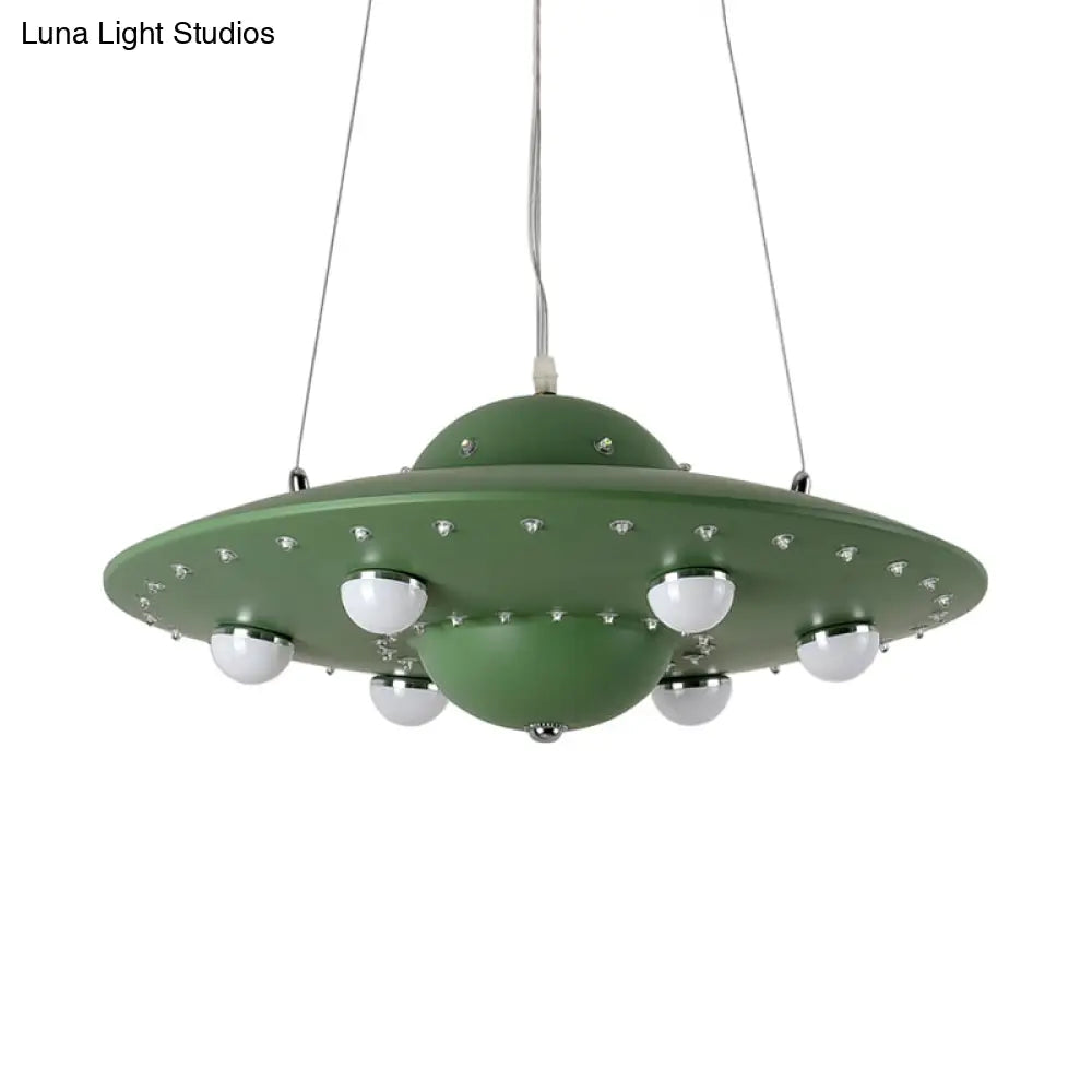 Nordic Flying Saucer Led Chandelier For Childs Bedroom - Metallic Pendant Lamp In Grey/Pink/Blue