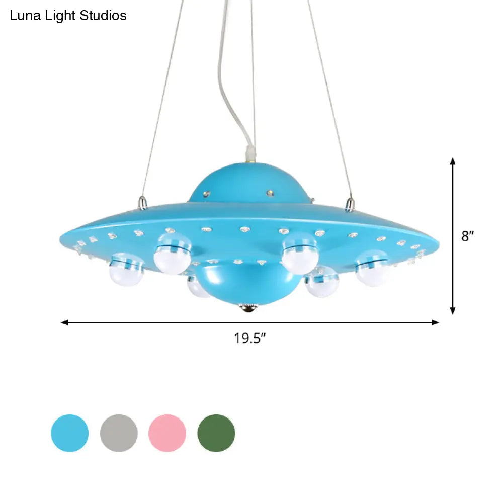 Nordic Flying Saucer Led Chandelier For Childs Bedroom - Metallic Pendant Lamp In Grey/Pink/Blue