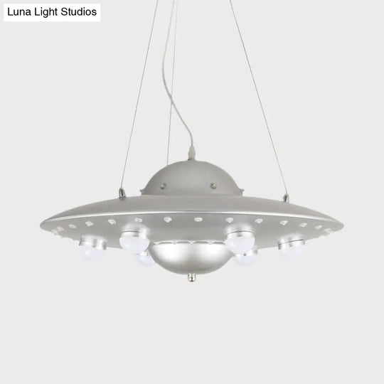 Nordic Flying Saucer Led Chandelier For Childs Bedroom - Metallic Pendant Lamp In Grey/Pink/Blue