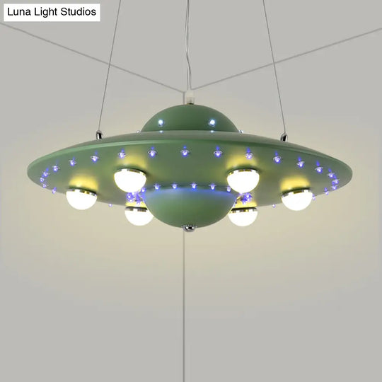 Nordic Flying Saucer Led Chandelier For Childs Bedroom - Metallic Pendant Lamp In Grey/Pink/Blue