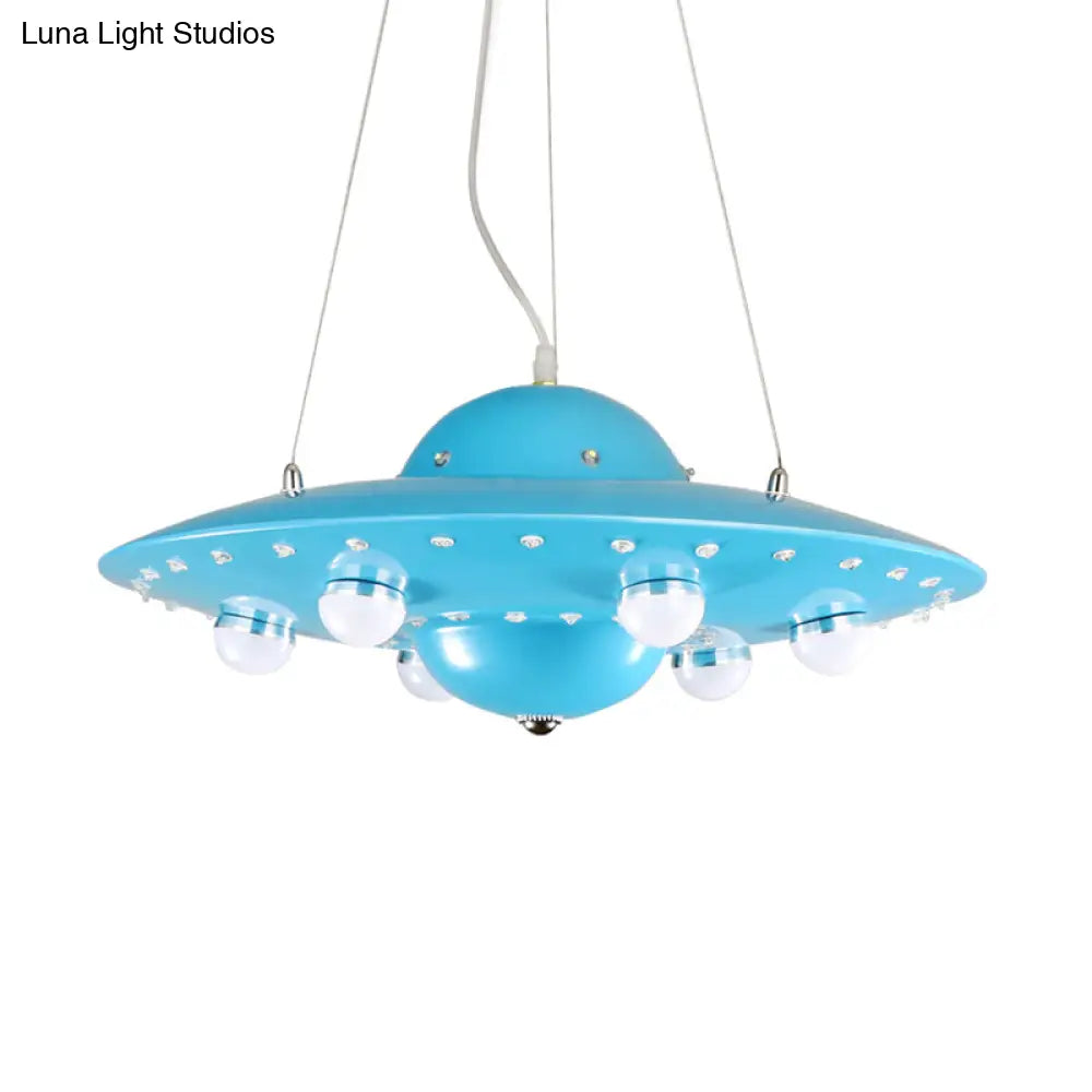 Nordic Flying Saucer Led Chandelier For Childs Bedroom - Metallic Pendant Lamp In Grey/Pink/Blue