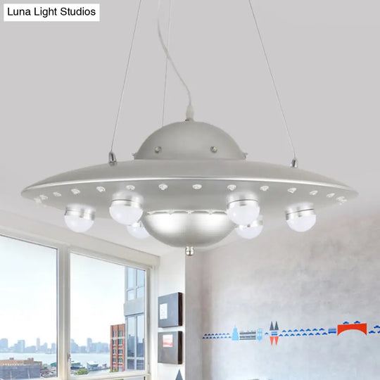 Nordic Flying Saucer Led Chandelier For Childs Bedroom - Metallic Pendant Lamp In Grey/Pink/Blue